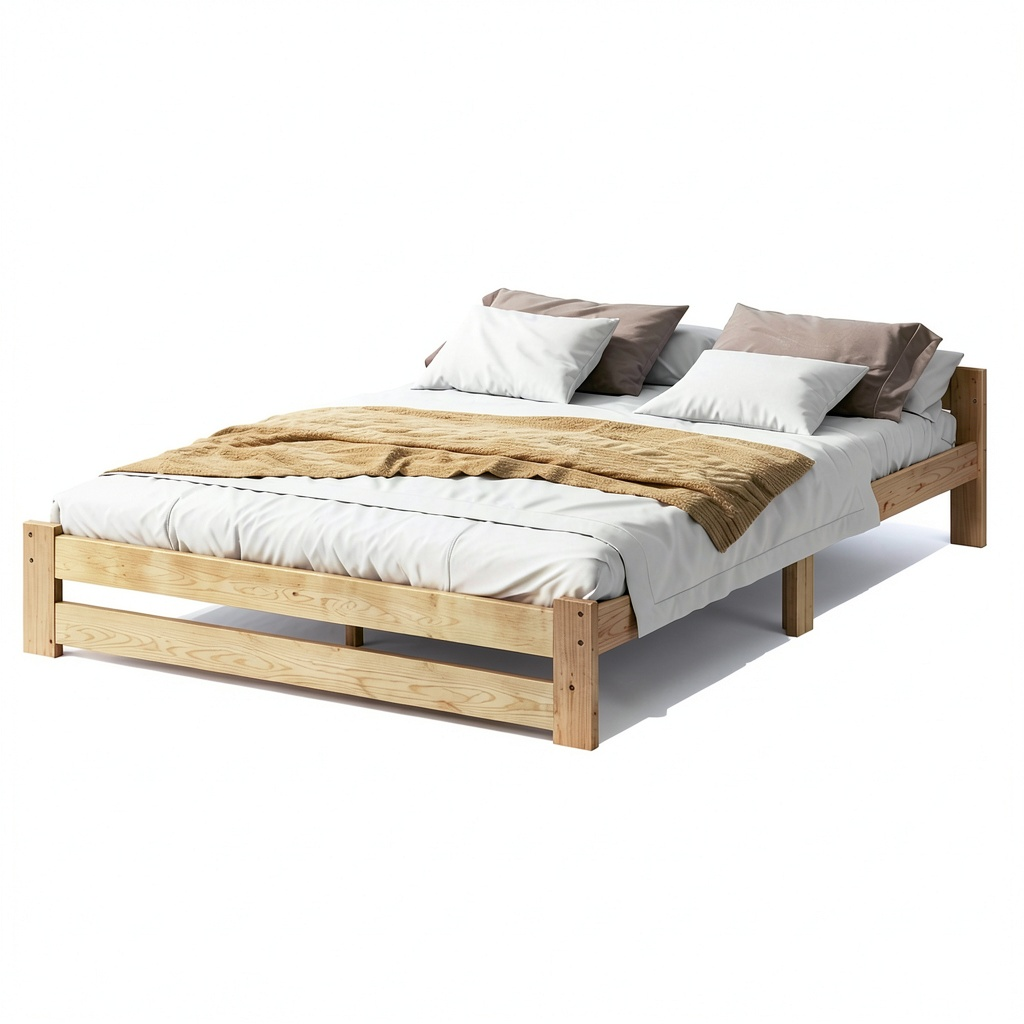 Letto Futon in Legno Massello con Testiera e Rete a Doghe 140x200 cm