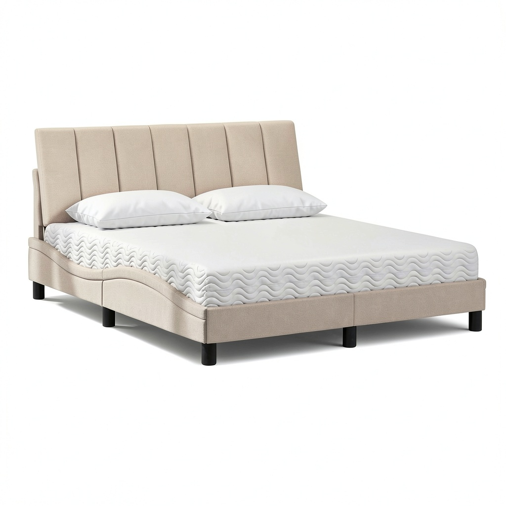Letto Queen Size Crema con Materasso e Cuscino Testiera