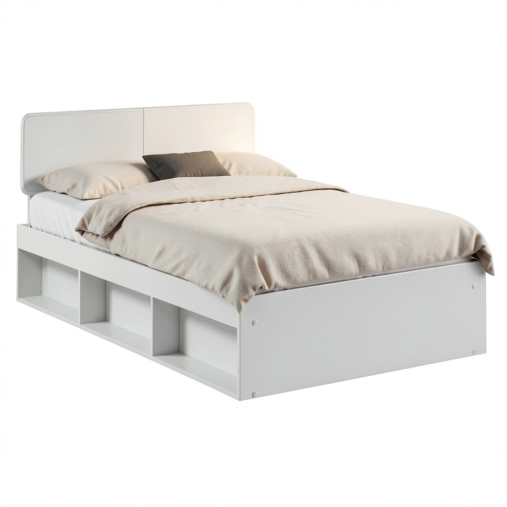 Letto in Legno Massello Bianco con Testiera Moderna 120x190 cm