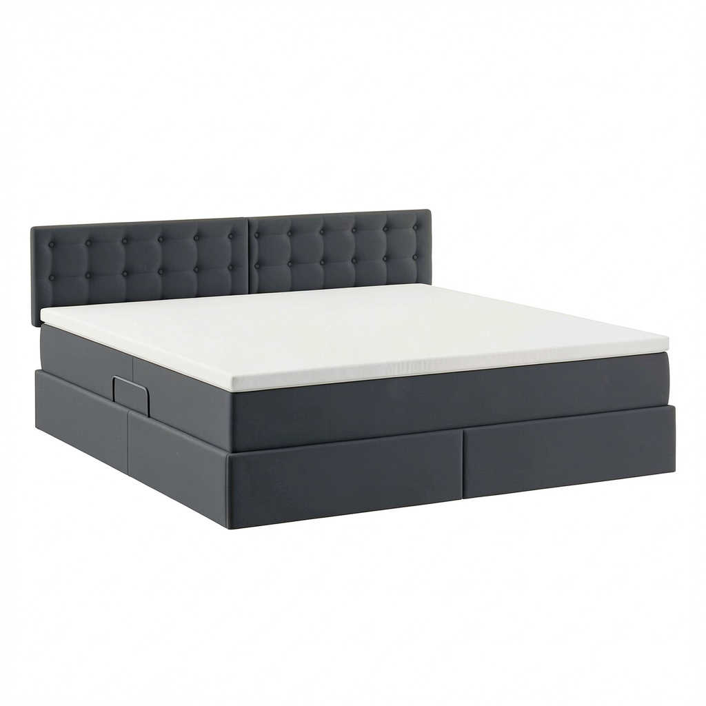 Letto imbottito con materasso 160x200 cm, testiera sollevabile, rete a doghe, grigio scuro
