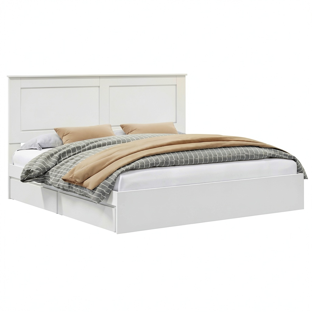 Letto Matrimoniale Contenitore 180x200 cm in Legno Bianco con Cassetti Design Moderno