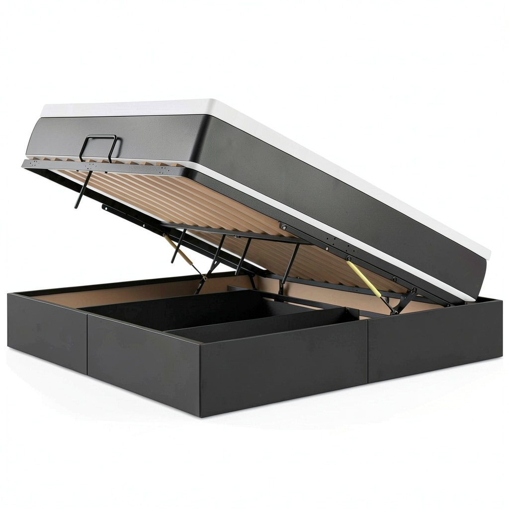 Letto king size in velluto nero con materasso e contenitore 160x200 cm