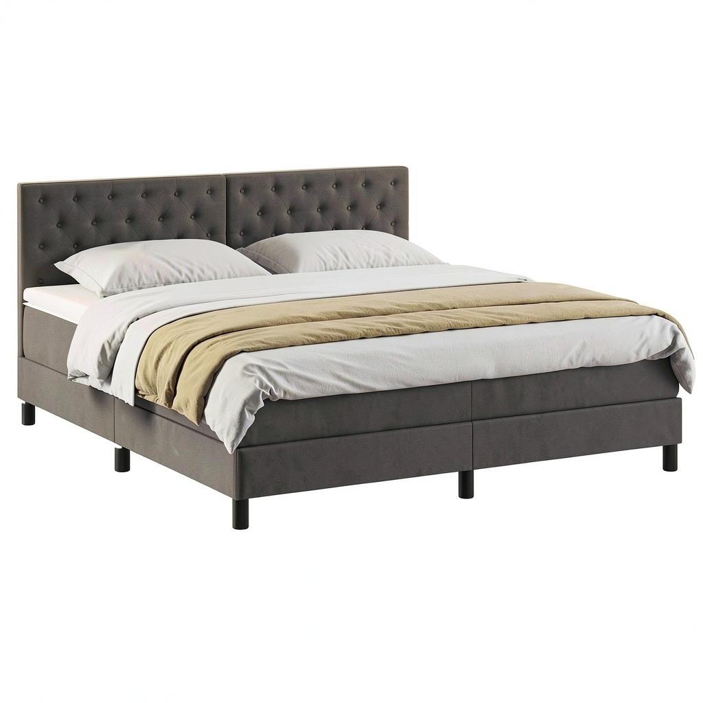 Letto matrimoniale imbottito velluto grigio scuro 160x200 cm con testiera regolabile e materasso a molle