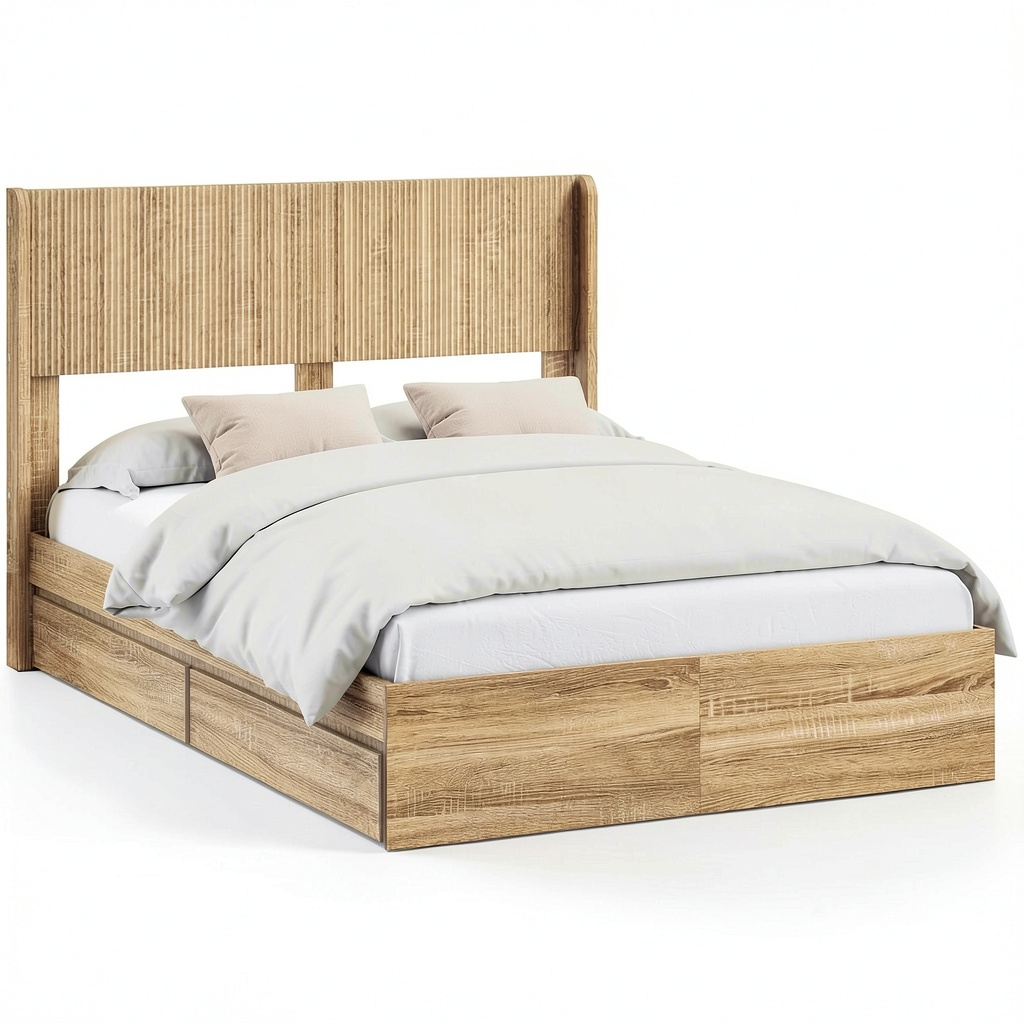 Letto Contenitore Matrimoniale Rovere Sonoma con Cassetti, Design Moderno, 135x190 cm