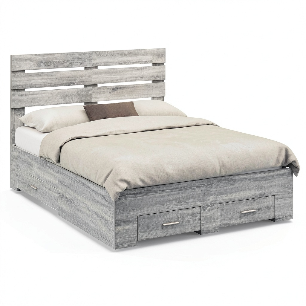 Letto contenitore moderno in legno con testiera e spazio di archiviazione