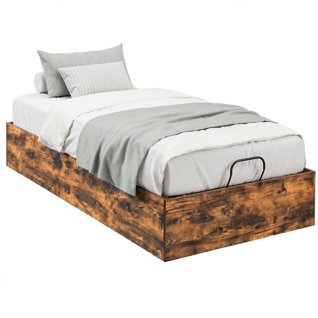 Letto a Scomparsa in Quercia Affumicata con Contenitore, Misure 193 x 90 x 25 cm, Struttura in Legno Ingegnerizzato, Sollevamento a Gas