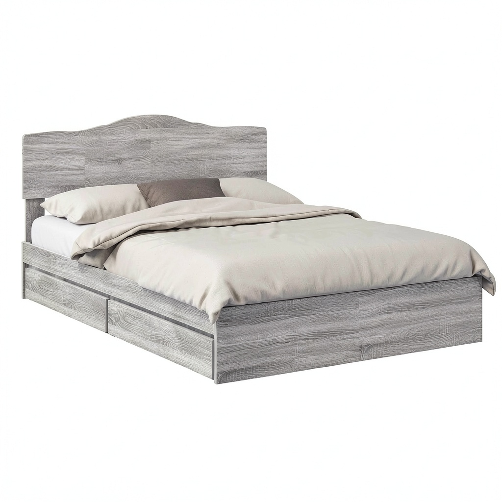 Letto Matrimoniale con Contenitore e Testiera in Grigio Sonoma 160x200 cm con Cassetti Salvaspazio