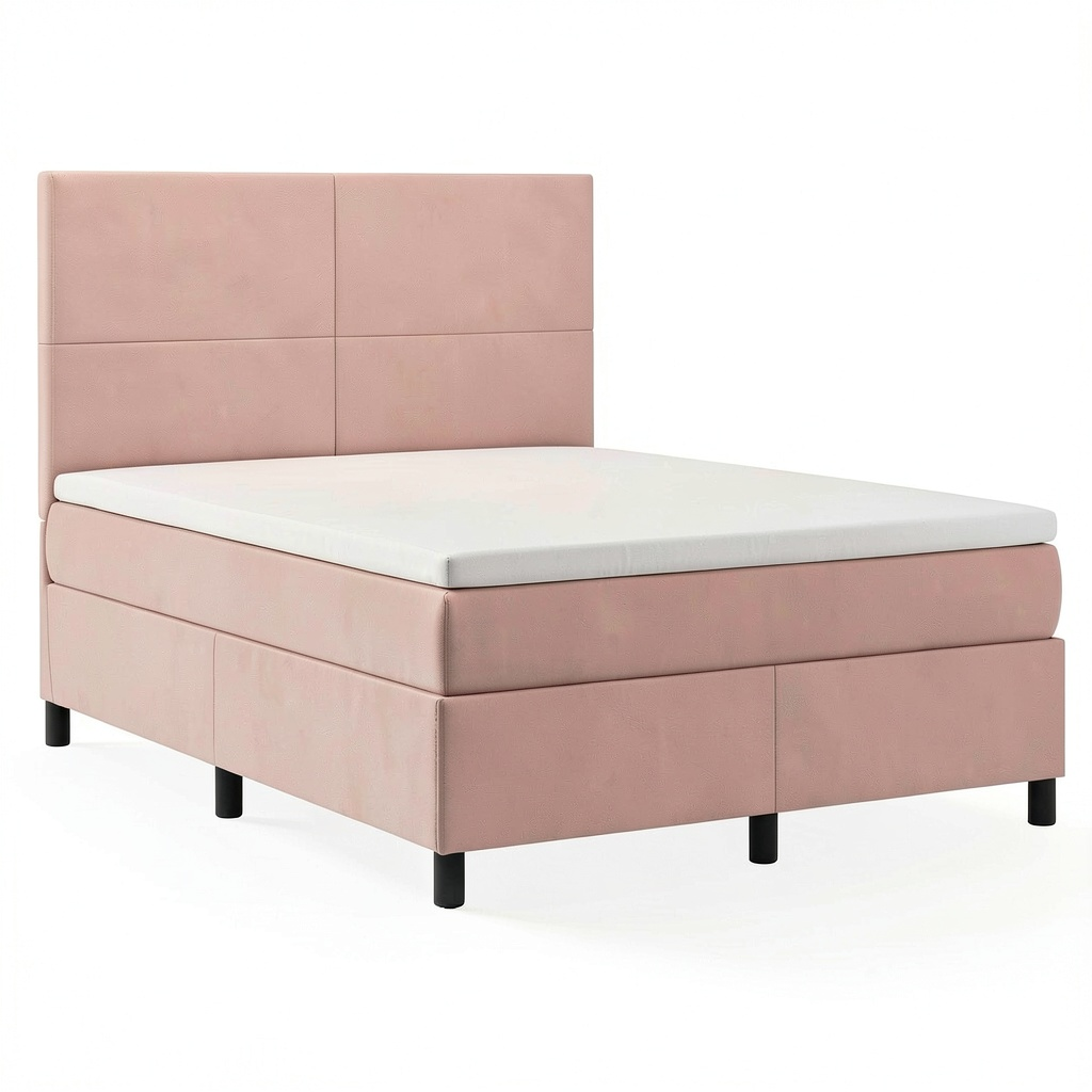 Letto imbottito in velluto rosa 140x200 cm con materasso, testiera regolabile e LED colorati