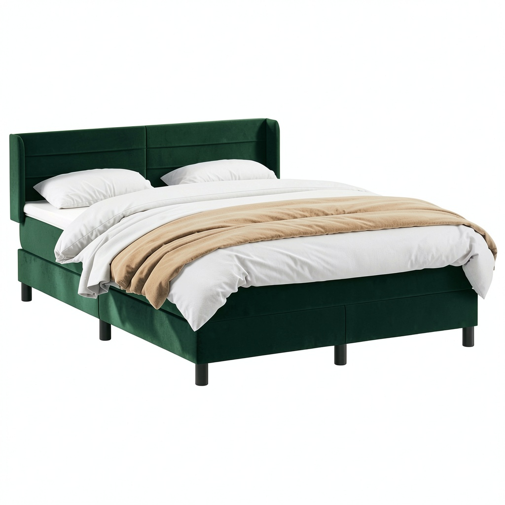 Struttura letto queen in velluto verde scuro con materasso a molle e testiera regolabile 160x220 cm