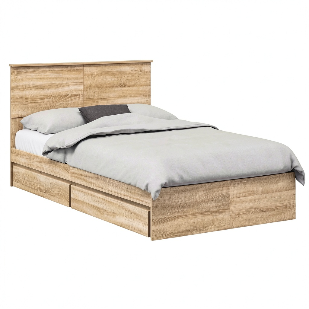 Letto Matrimoniale Moderno con Contenitore e Testiera in Rovere Sonoma 135x190 cm