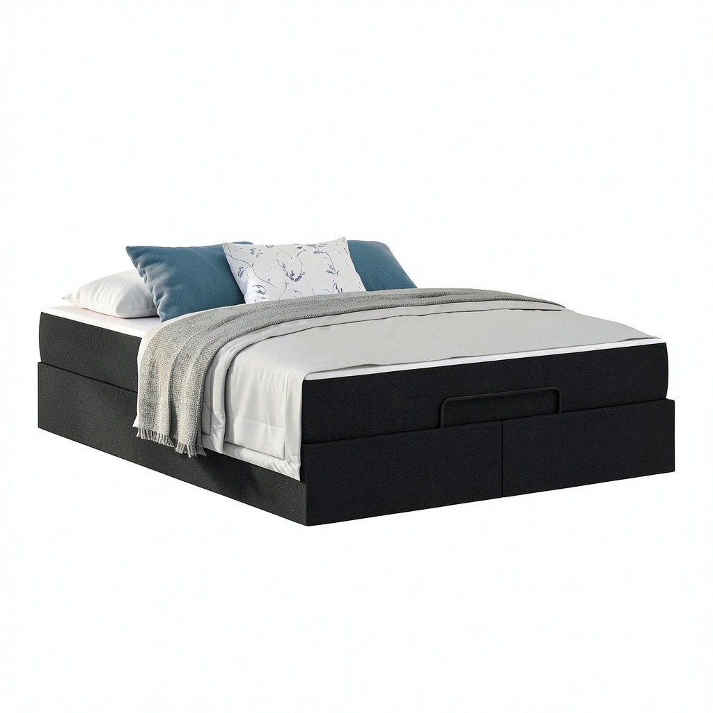 Letto matrimoniale nero con contenitore 160 x 200 cm, design moderno in legno robusto