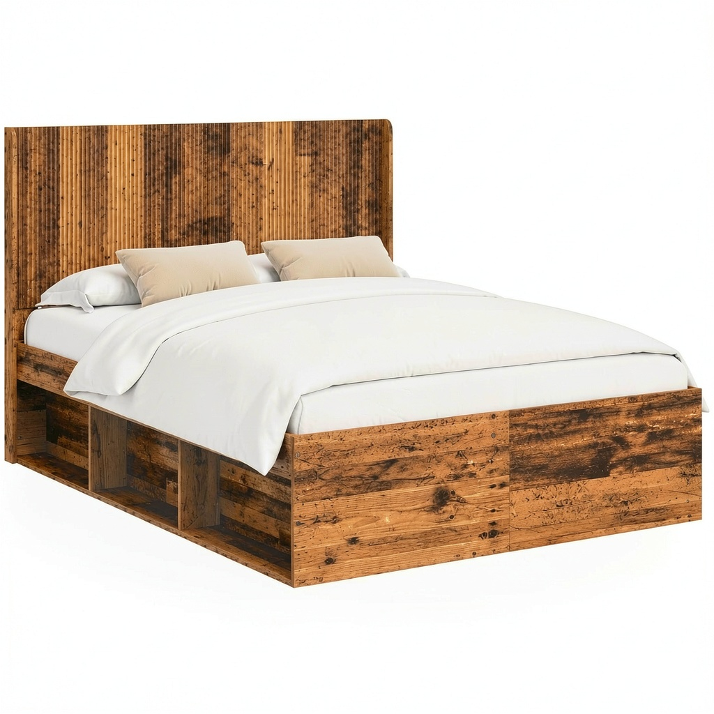 Struttura Letto Singolo/Matrimoniale in Legno Stile Moderno con Contenitore 120x190