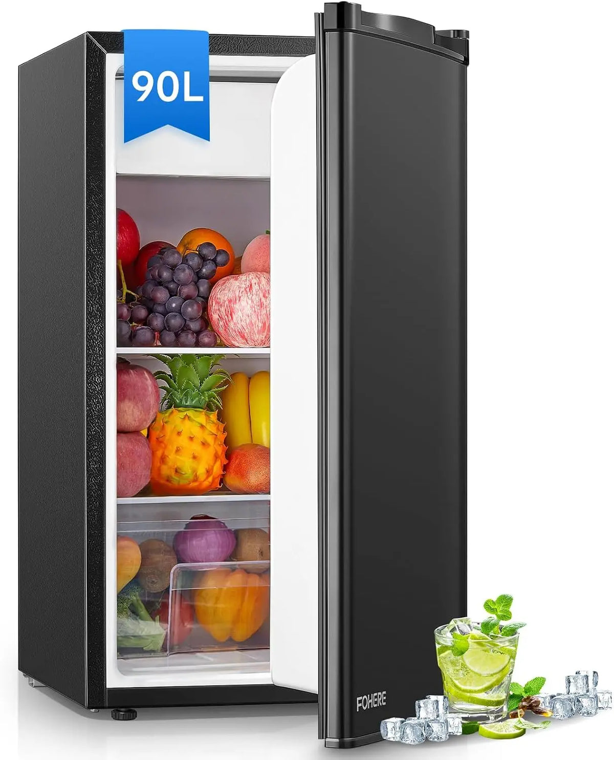 Frigorifero FOHERE - colore Nero - silenzioso, regolabile - 91L