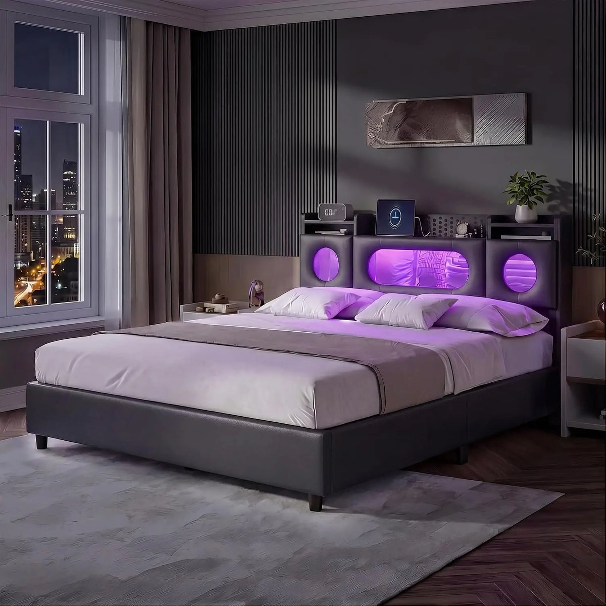 Letto - colore Nero - a LED - 200 cm