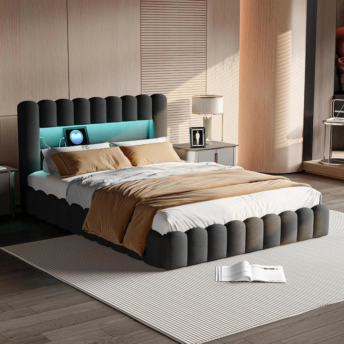 Letto Moderno - colore Grigio - a LED - 200 cm