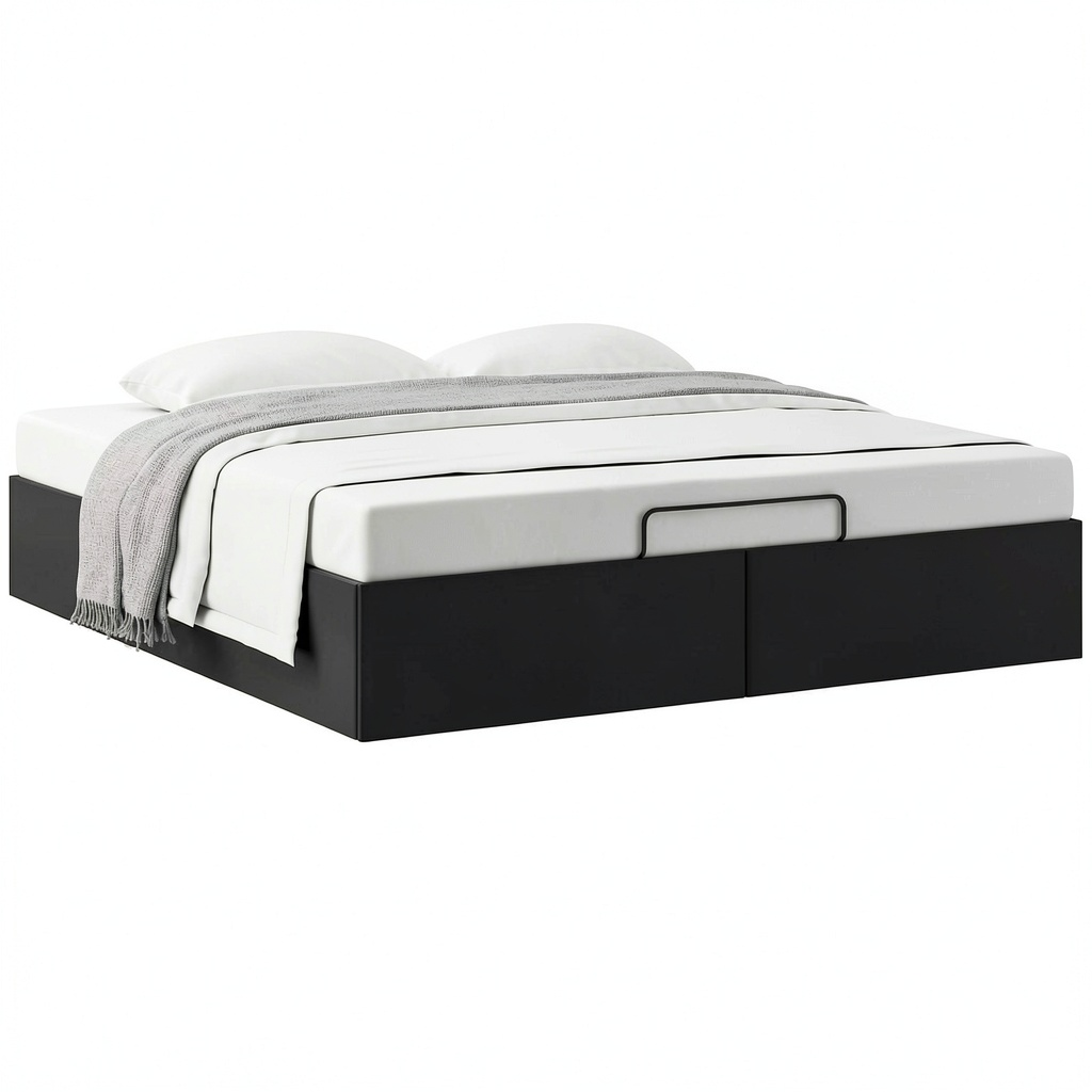 Letto Contenitore King Size in Similpelle Nera con Sollevamento a Gas, Struttura Robusta per Camera Moderna