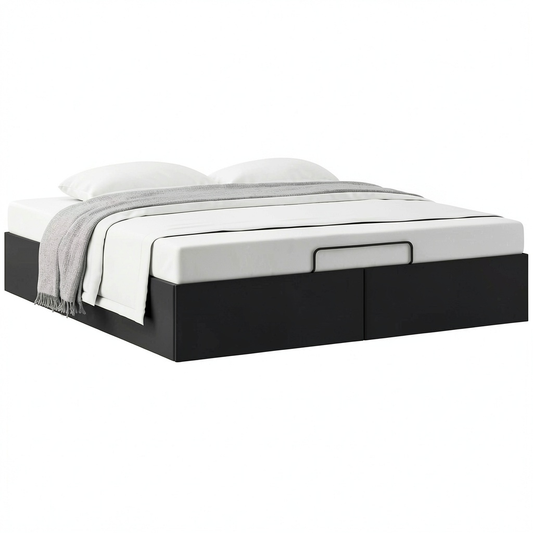Letto Contenitore King Size in Similpelle Nera con Sollevamento a Gas, Struttura Robusta per Camera Moderna