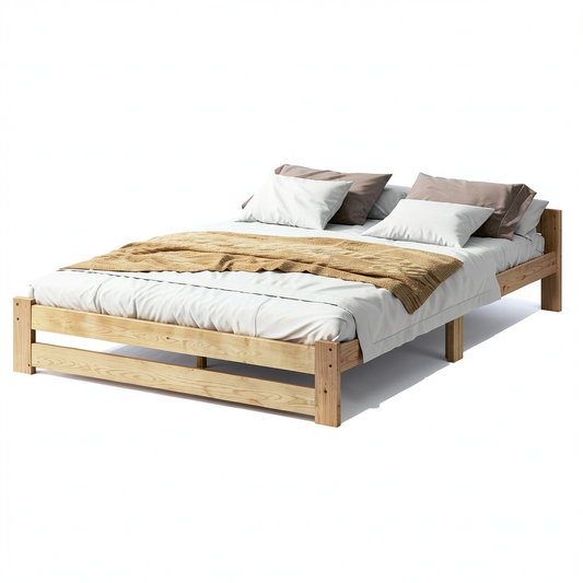 Letto Futon in Legno Massello con Testiera e Rete a Doghe 140x200 cm