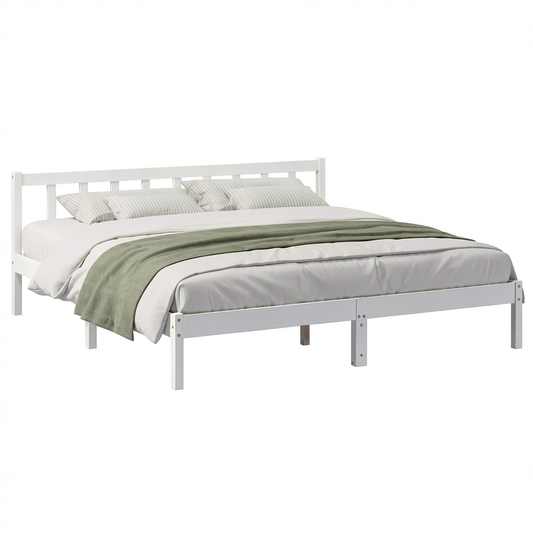 Letto matrimoniale in legno di pino bianco 200x220 cm con doghe robuste, stile moderno per camera da letto