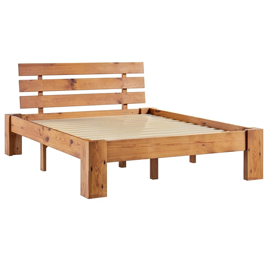 Letto Matrimoniale Elegante in Legno Massello di Pino 140x200 cm Marrone con Testiera