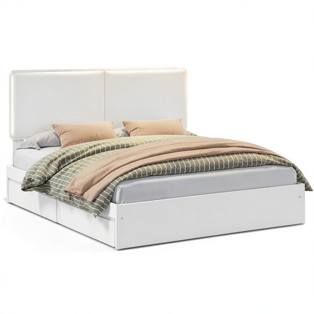 Letto Matrimoniale Moderno Bianco 180x200 cm con Contenitore e Cassetti in Legno