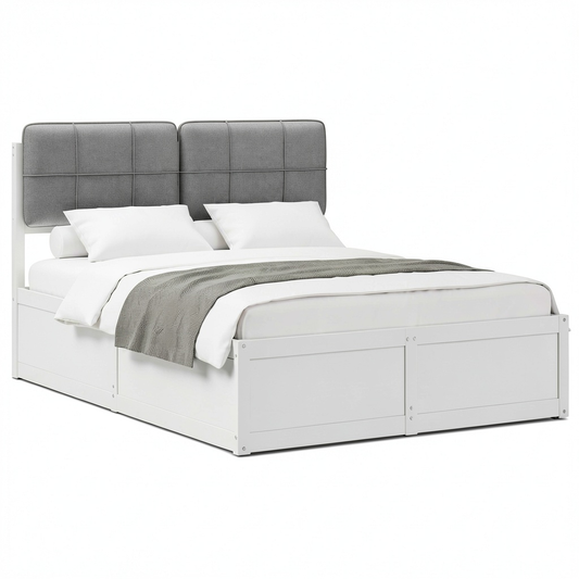 Letto King Size in Pino Massiccio con Testiera Imbottita, Grigio Chiaro, 160x200 cm