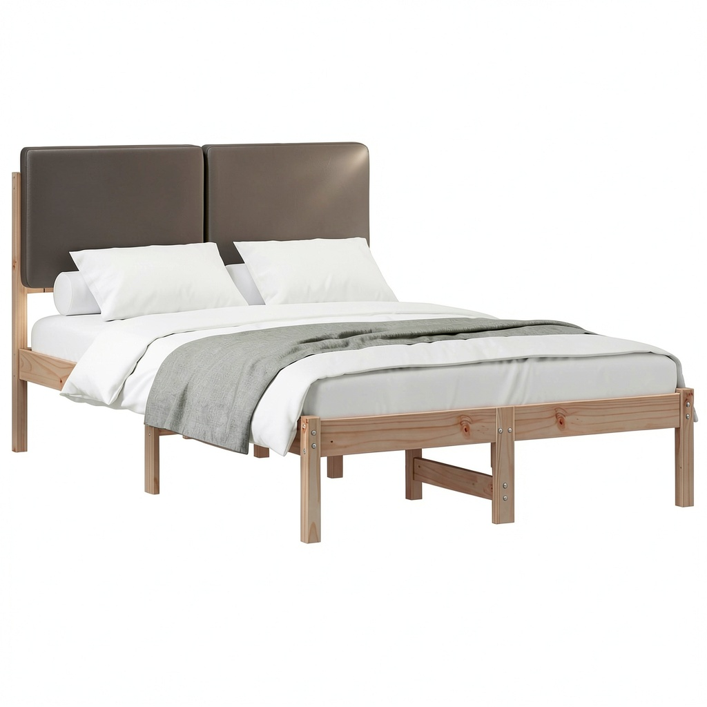 Letto Matrimoniale in Pino Massello con Testiera Imbottita Talpa e Contenitore 120x190 cm