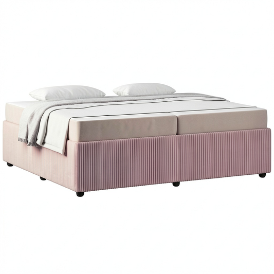 Letto Contenitore in Tessuto Rosa 200x200 cm Matrimoniale con Materasso a Molle