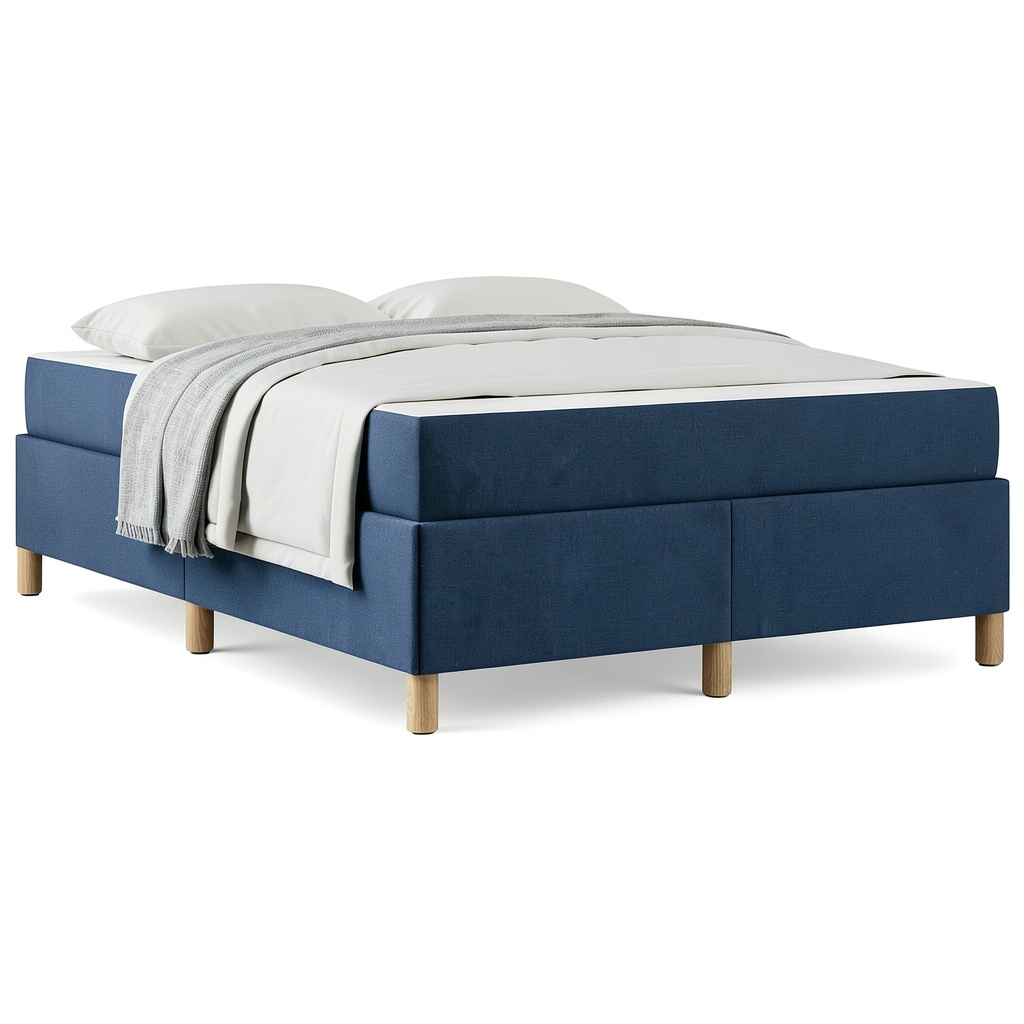 Letto imbottito blu king size con contenitore e rete a doghe