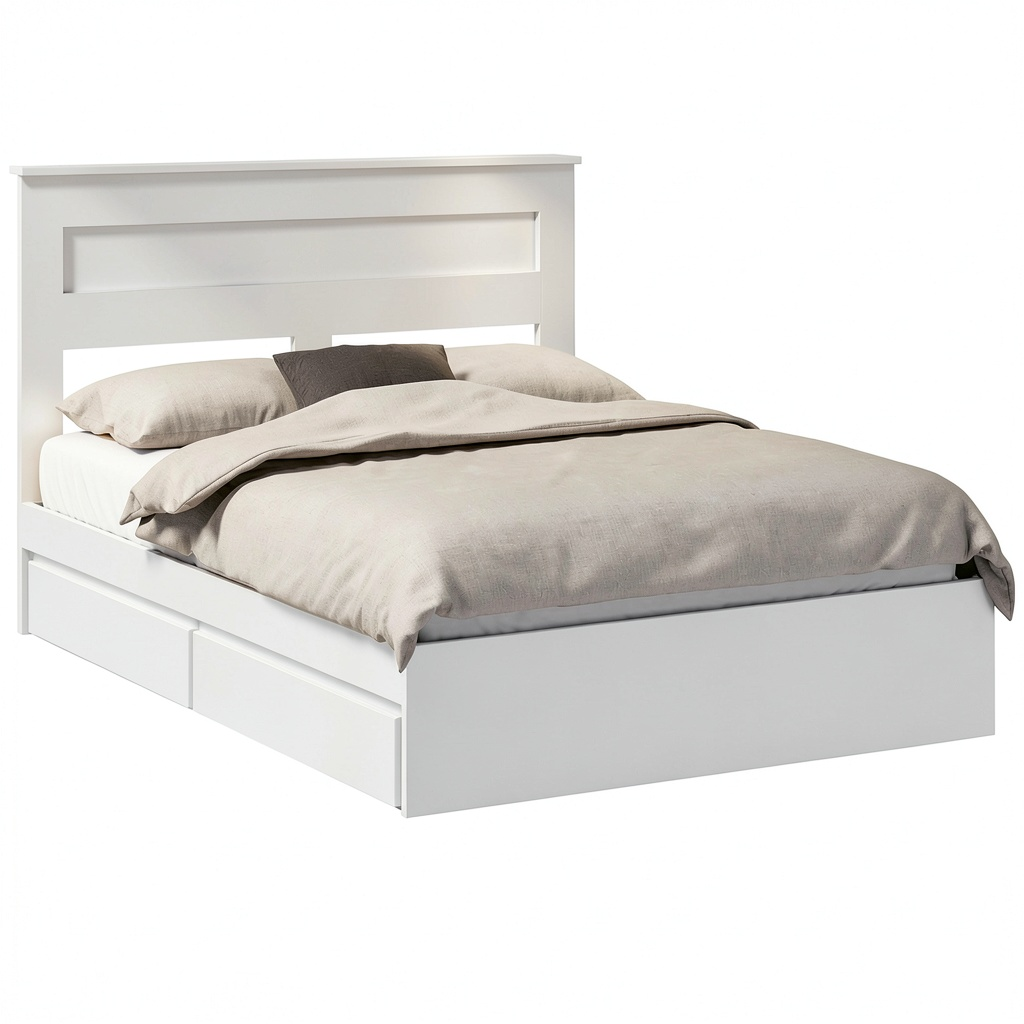 Letto Matrimoniale Contenitore in Legno Bianco 160x200 cm con Cassetti, Design Moderno con Testiera, Facile Montaggio