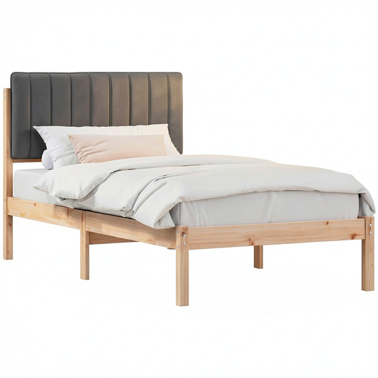 Letto matrimoniale grigio scuro con testiera imbottita 100x200 cm in legno di pino