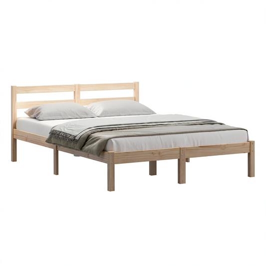Letto Matrimoniale in Legno Massiccio 160x210 cm con Testiera e Rete a Doghe