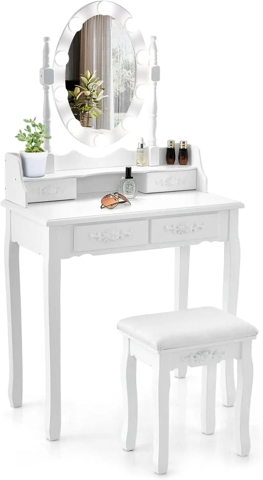 Letto COSTWAY - colore Bianco - a LED - 145 cm