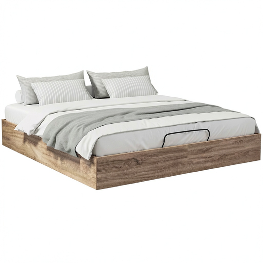 Letto Contenitore Matrimoniale in Rovere Sonoma con Meccanismo a Gas, Struttura Robusta, Vano Capiente, Dimensioni 203x180x25 cm