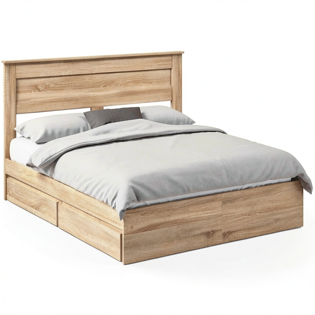 Letto Matrimoniale con Contenitore in Rovere Sonoma 160x200 cm con Cassetti, Struttura Robusta e Design Moderno