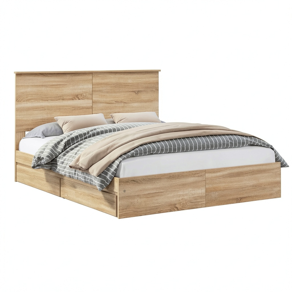 Letto Matrimoniale Contenitore Rovere Sonoma 160x200 cm con Cassetti Moderno