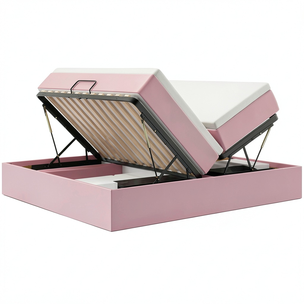 Letto matrimoniale con contenitore 180x200 cm in velluto rosa e materasso