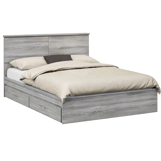 Letto Matrimoniale con Contenitore Grigio Sonoma 150x200 cm, Struttura con Cassetti e Base a Doghe in Legno