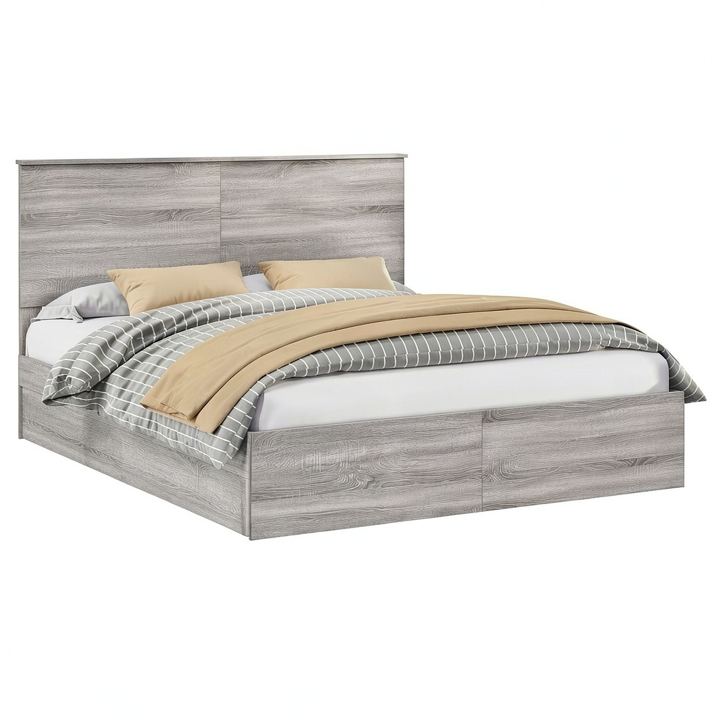 Letto Contenitore Moderno Grigio Sonoma 200x200 cm con Cassetti