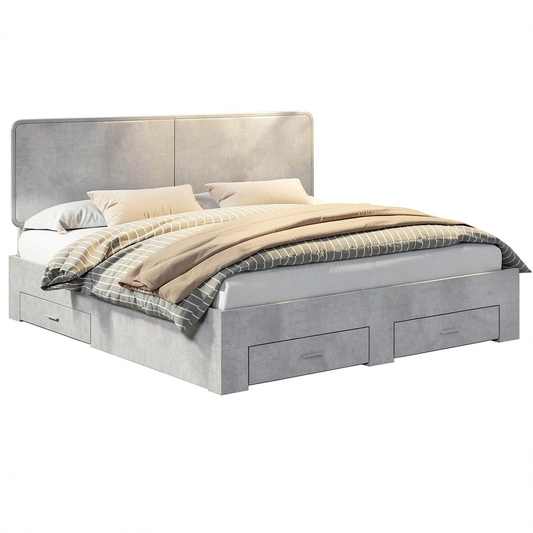 Letto Contenitore Matrimoniale con Testiera Imbottita Grigio Cemento 200x200 cm