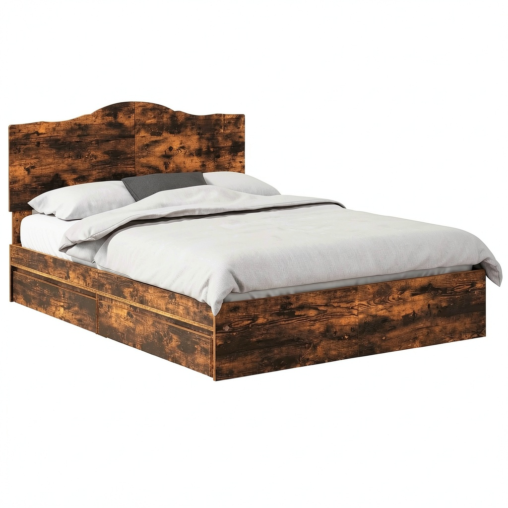 Letto King Size con Contenitore e Testiera Rovere Fumé, 160x200 cm, Struttura in Legno Ingegnerizzato, per Camera da Letto Moderna