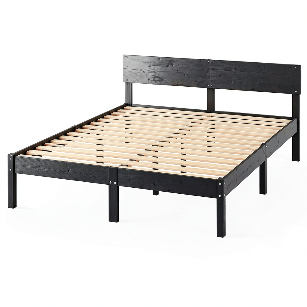 Letto Matrimoniale in Legno di Pino Massello con Doghe, 200x200 cm, Design Moderno