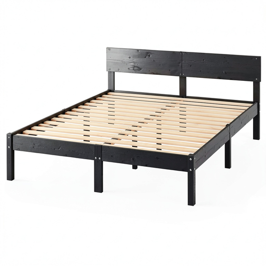 Letto Matrimoniale in Legno di Pino Massello con Doghe, 200x200 cm, Design Moderno