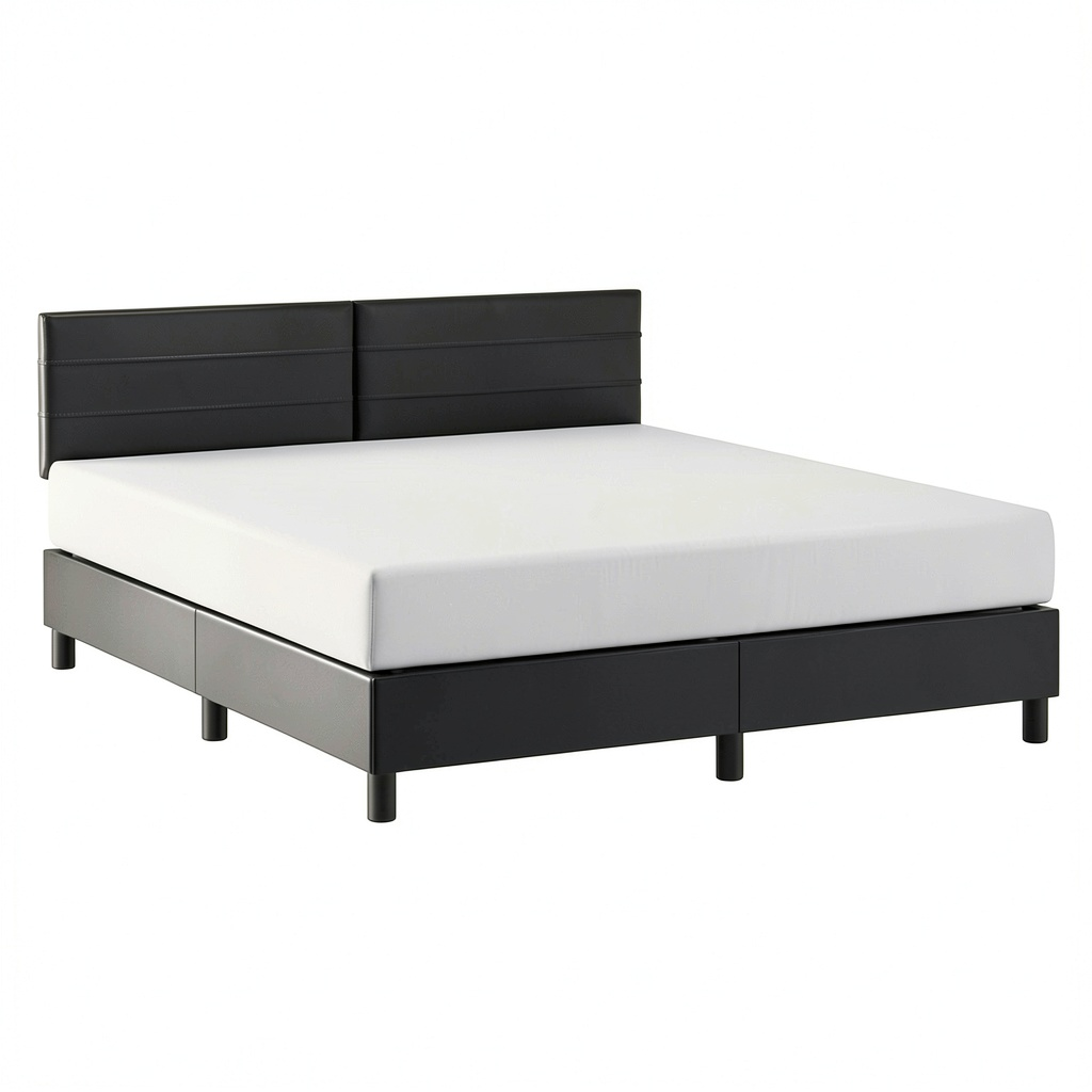 Letto matrimoniale nero 160x210 cm in velluto con testiera regolabile e materasso a molle