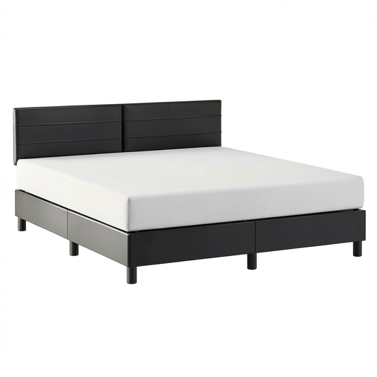Letto matrimoniale nero 160x210 cm in velluto con testiera regolabile e materasso a molle