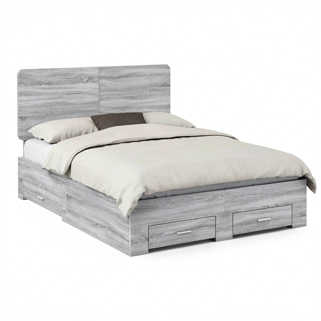 Letto King Size Grigio Sonoma con Contenitore 160x200 cm, Design Moderno in Legno Ingegnerizzato e Cassetti