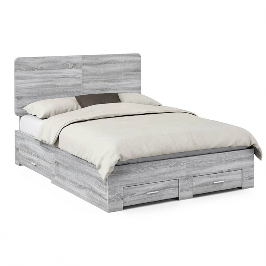 Letto King Size Grigio Sonoma con Contenitore 160x200 cm, Design Moderno in Legno Ingegnerizzato e Cassetti