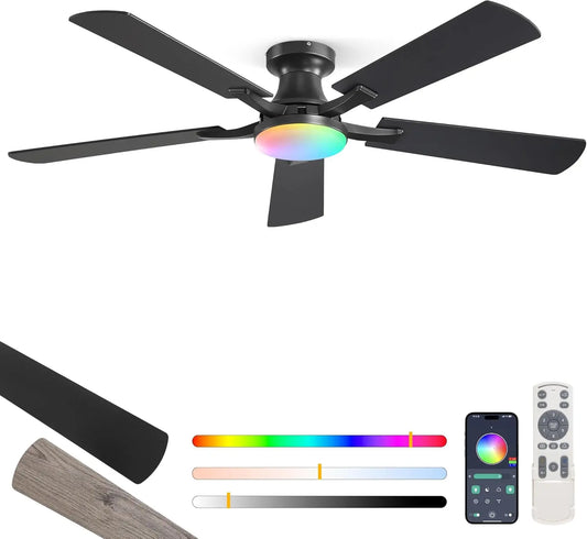 Ventilatore da soffitto ZMISHIBO - colore Nero - con telecomando, a LED, silenzioso - 20 W, 132 cm