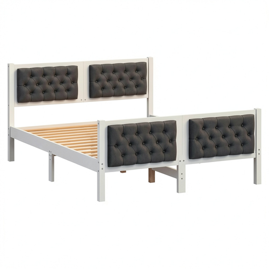 Struttura letto queen size in legno di pino con testiera imbottita, grigio chiaro, 150x200 cm, moderno e resistente