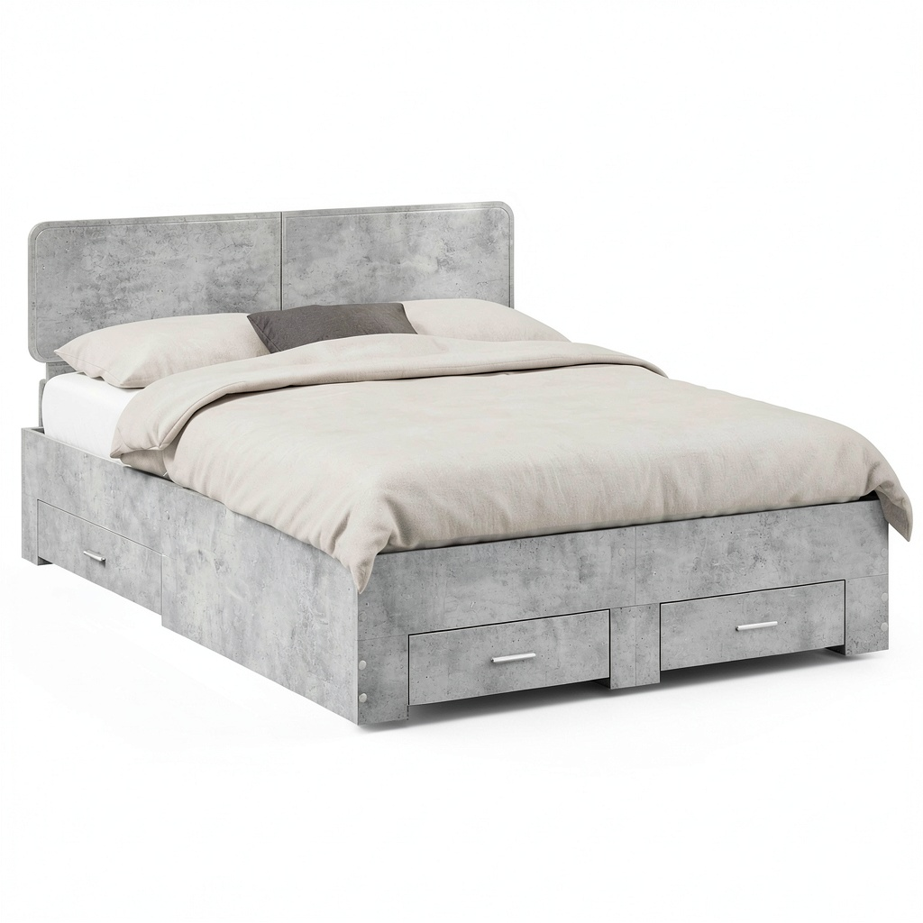 Letto King Size con Contenitore e Testiera in Grigio Cemento, 160x200 cm, Moderno con Cassetti e Base a Doghe